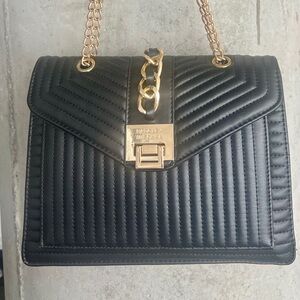 Badgley mischka Black Quilted Handbag with Gold Chain